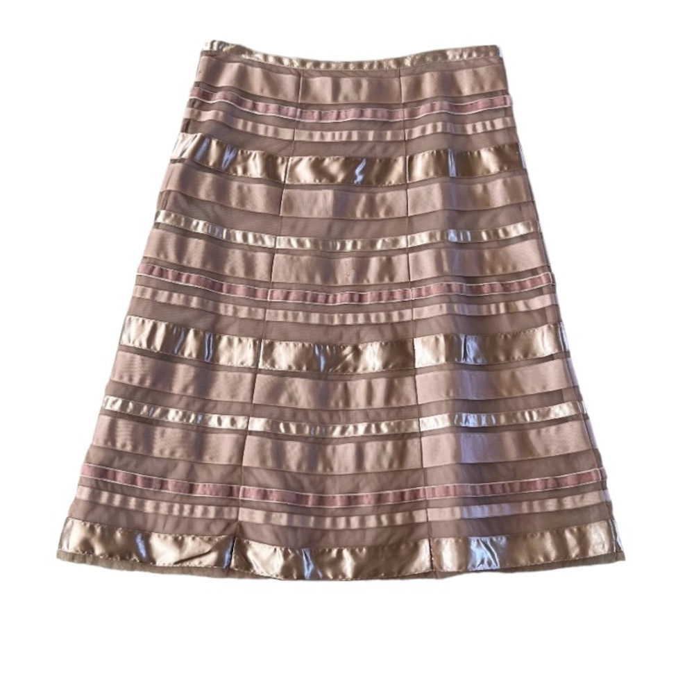Club Monaco Bronze Striped Midi Skirt Velvet Sheer Satin Lined